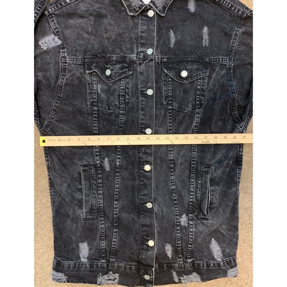 Zara Jacket Womens M Trafaluc Denim Longline Distressed Oversized Button Up - Picture 5 of 9